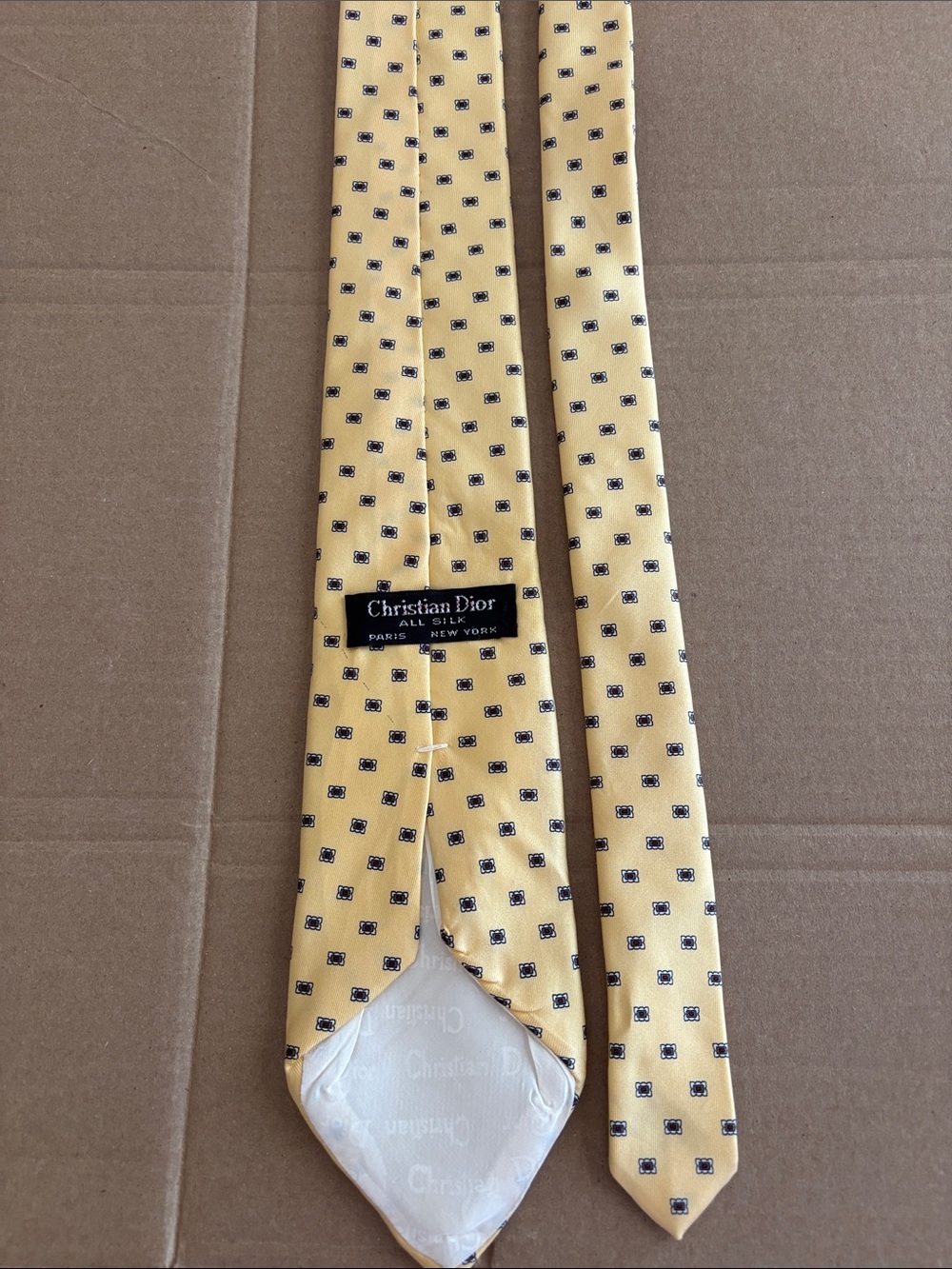 Christian Dior Yellow Silk Tie with Micro Pattern